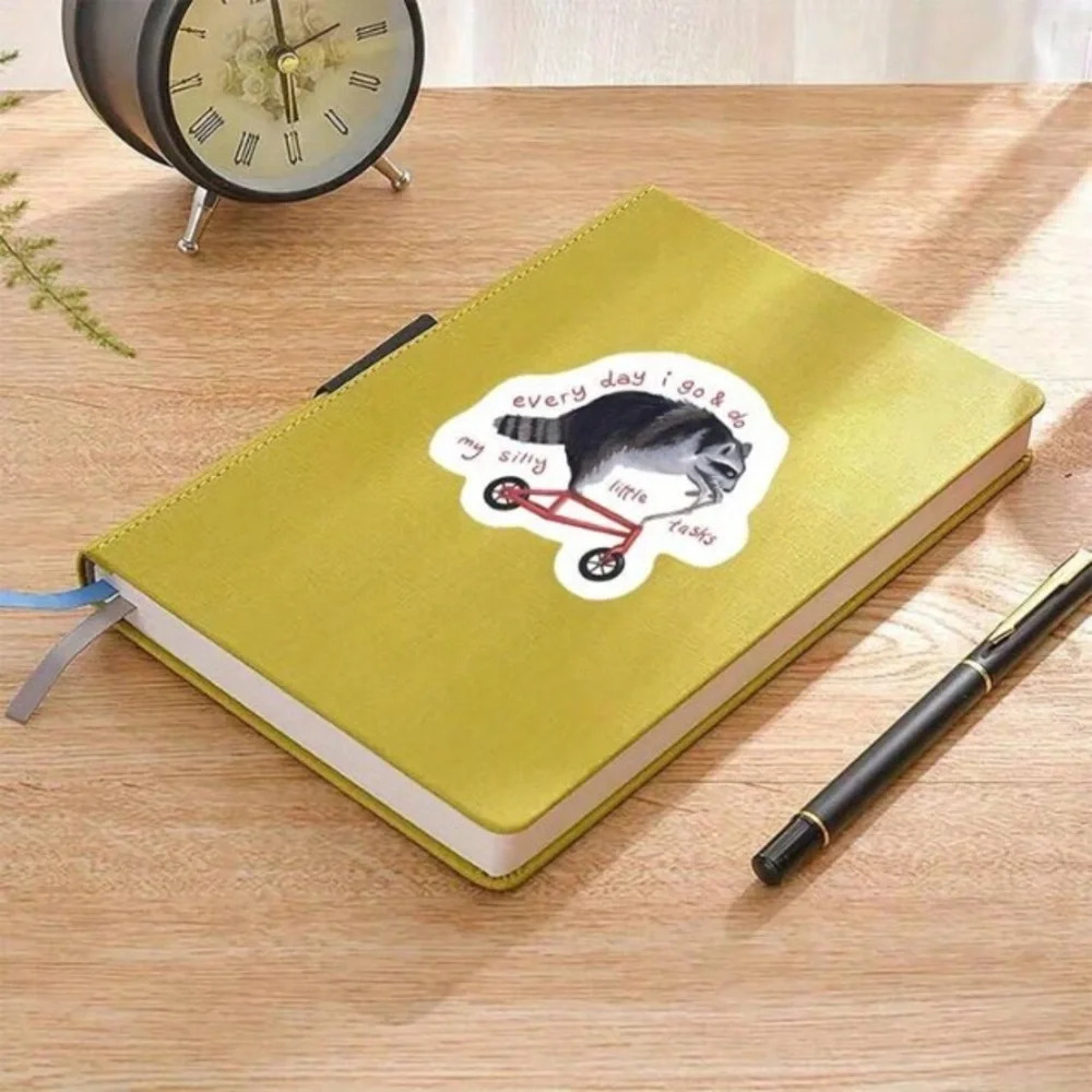 Gray red raccoon riding bike vinyl sticker decor laptop cup phone book tablet - Picture 3 of 8